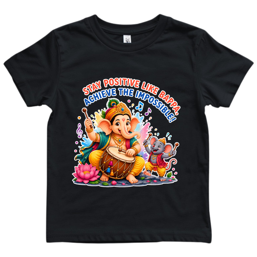 Stay Positive Like Bappa – Kids Ganesha Motivational T-Shirt